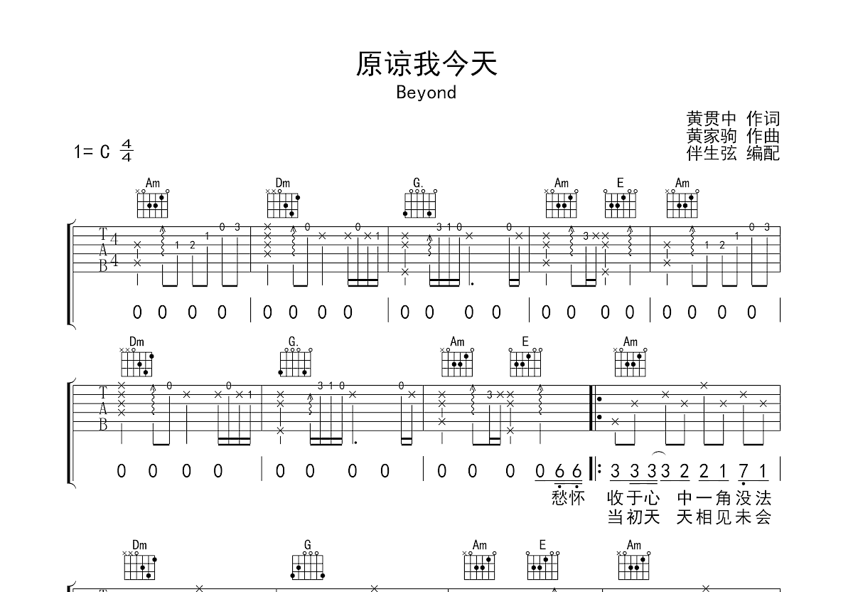 原谅我今天吉他谱预览图