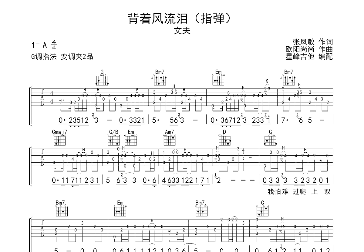 背着风流泪吉他谱预览图