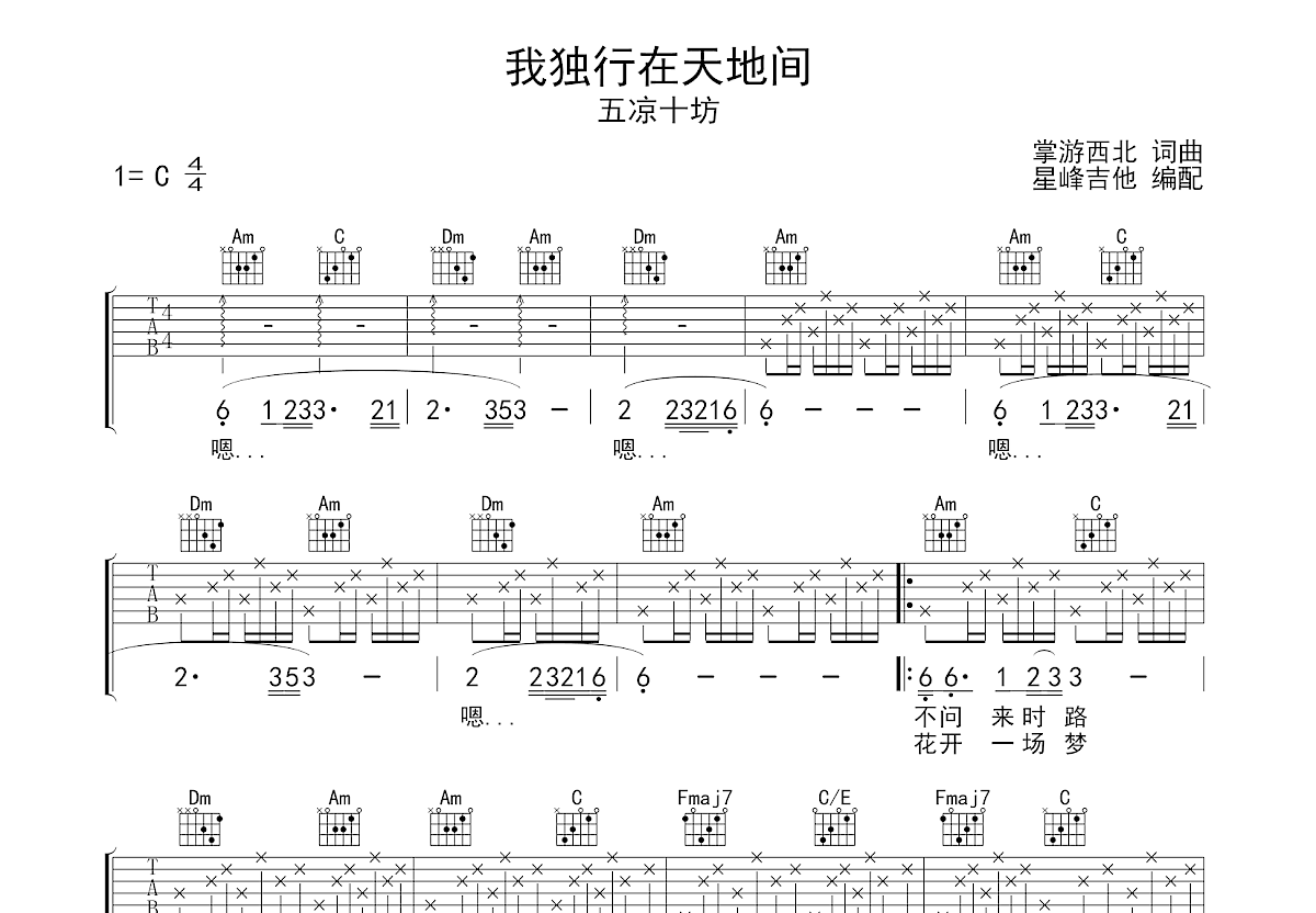 我独行在天地间吉他谱预览图