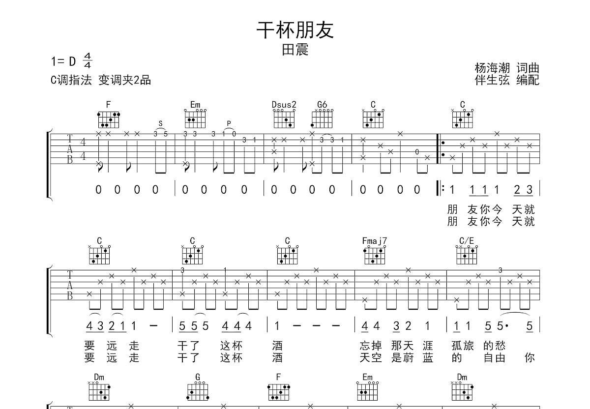 干杯朋友吉他谱预览图