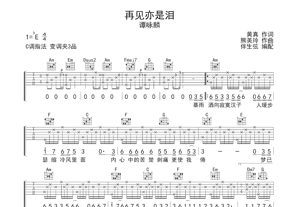 再见亦是泪吉他谱预览图