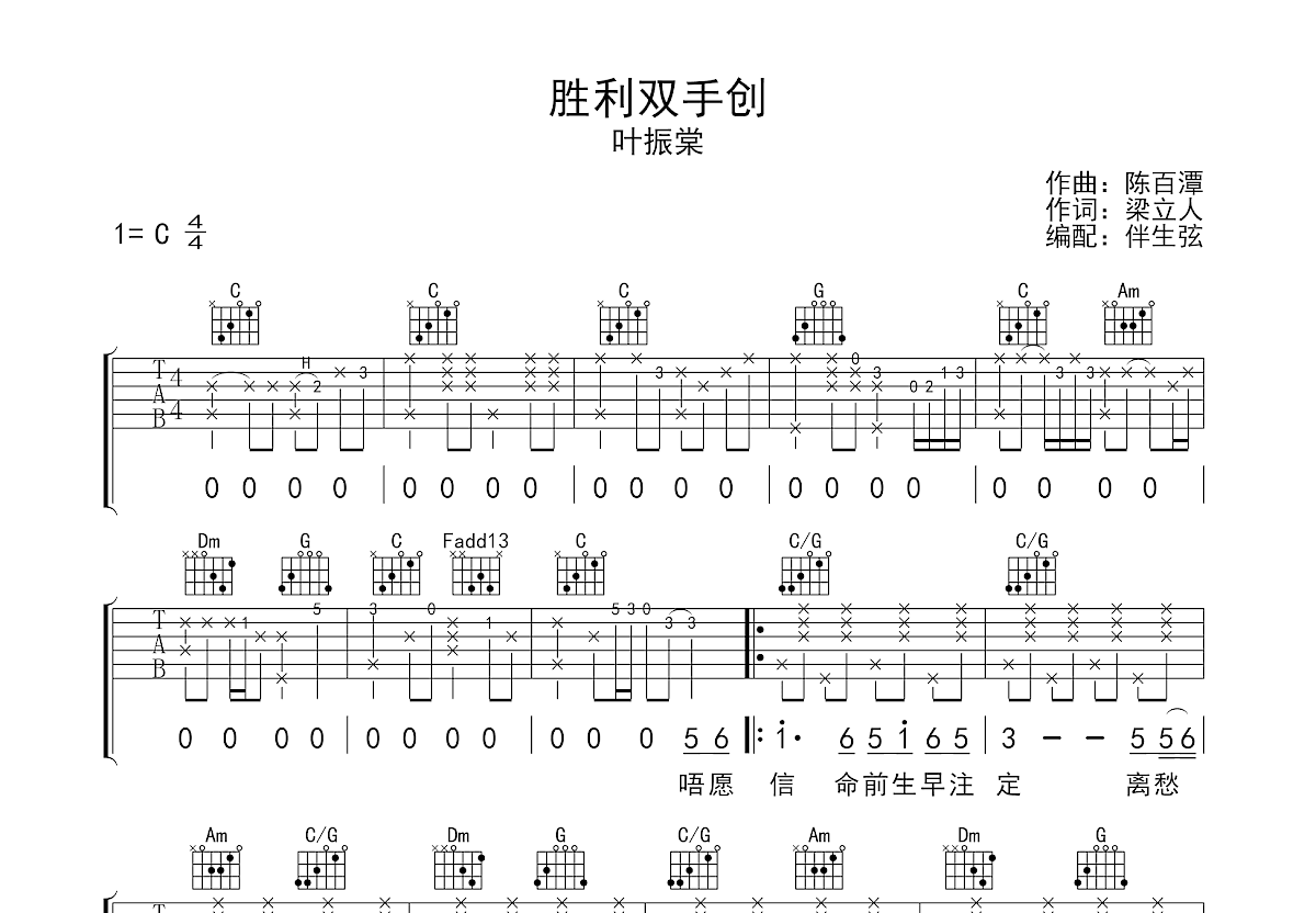 胜利双手创吉他谱预览图