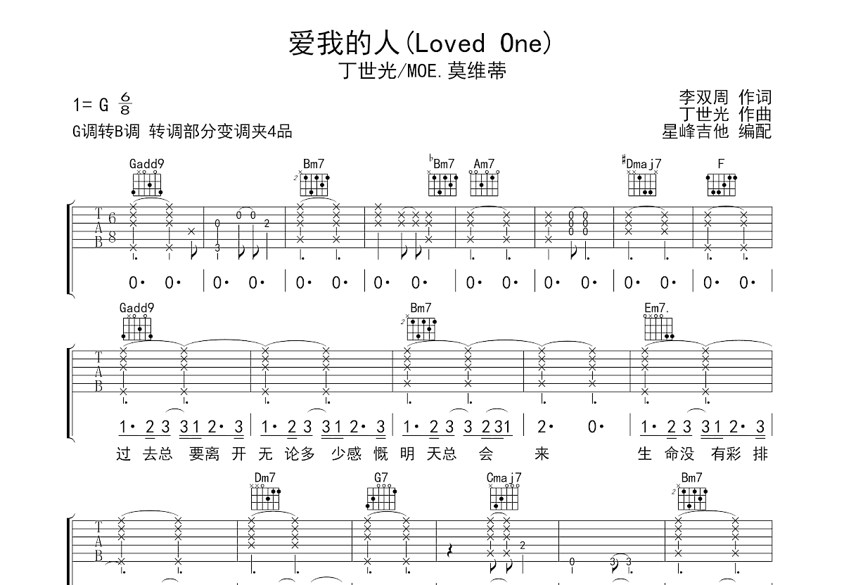 爱我的人吉他谱预览图