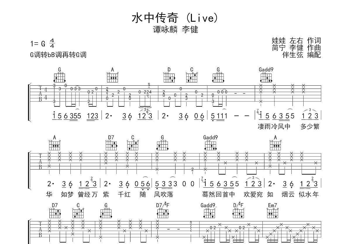 水中传奇吉他谱预览图