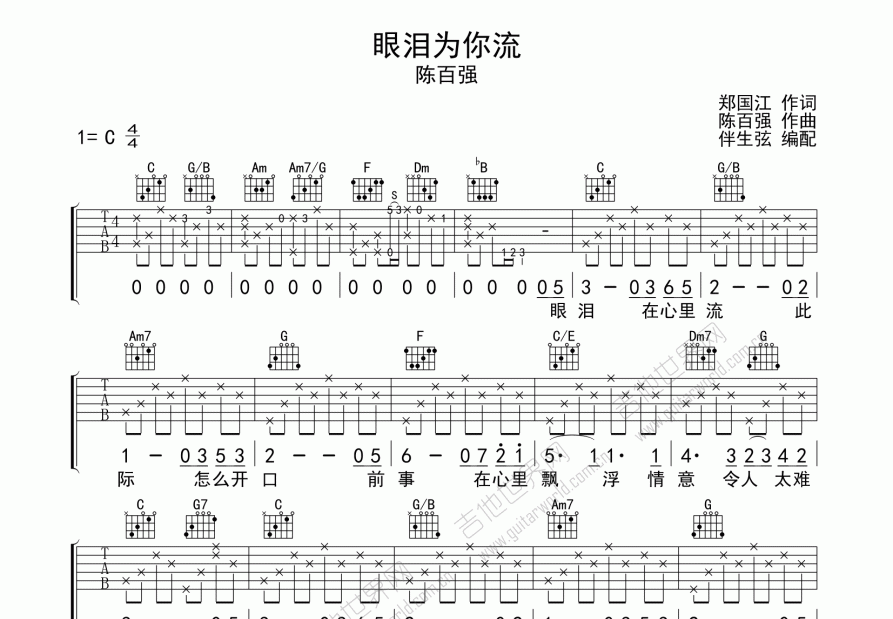 眼泪为你流吉他谱预览图