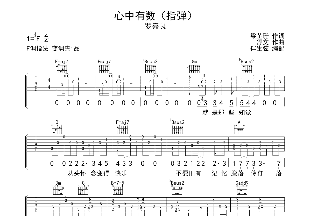 心中有数吉他谱预览图