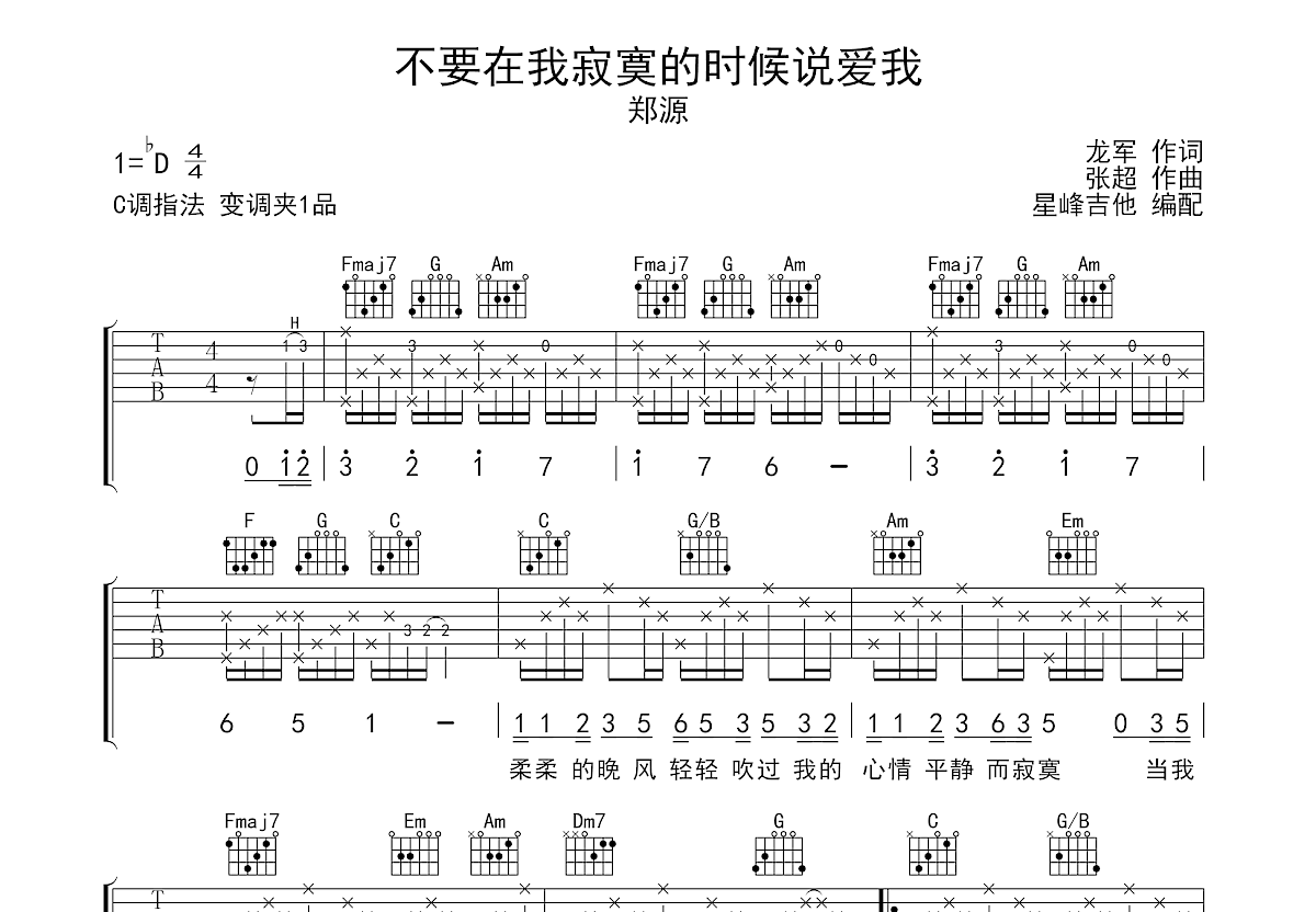 不要在我寂寞的时候说爱我吉他谱预览图