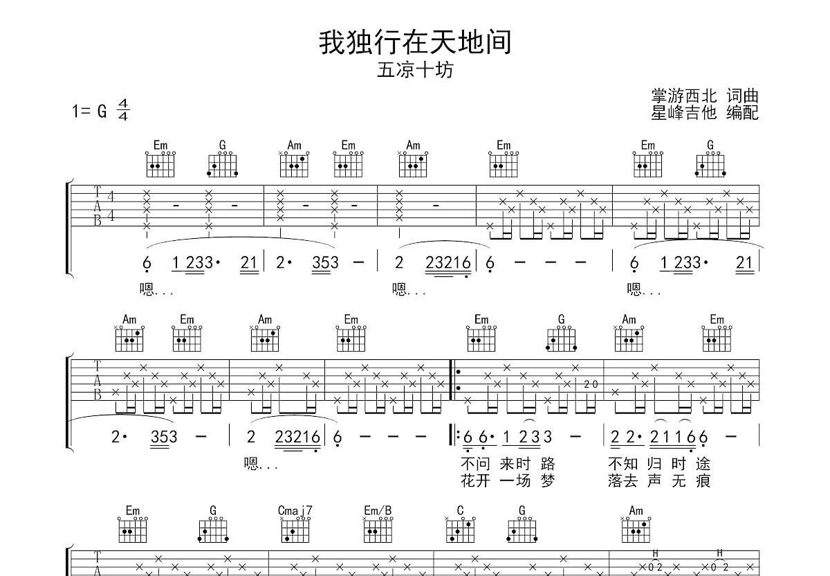 我独行在天地间吉他谱预览图