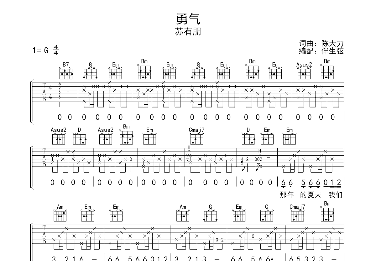 勇气吉他谱预览图