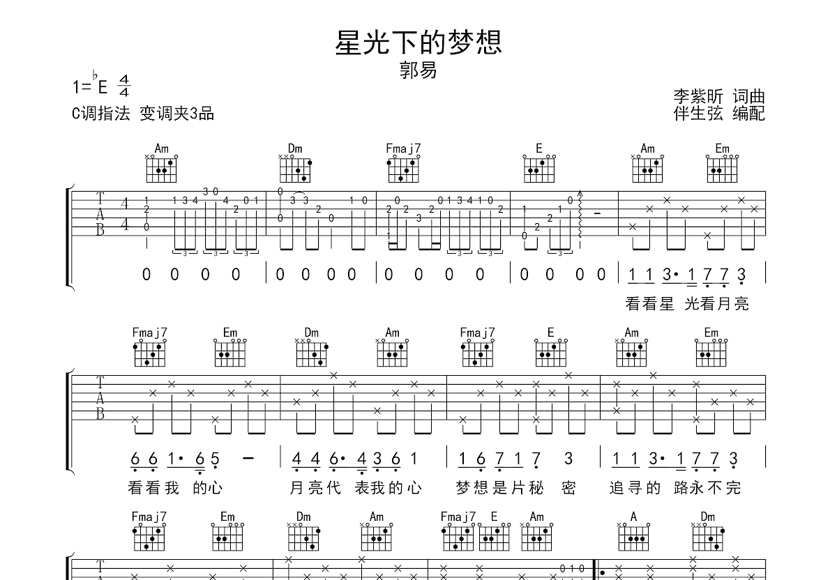 星光下的梦想吉他谱预览图