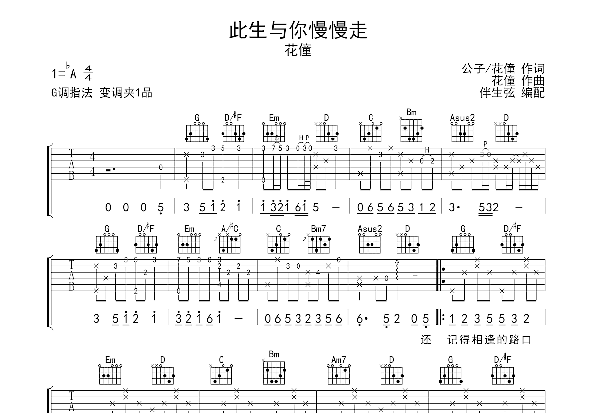 此生与你慢慢走吉他谱预览图