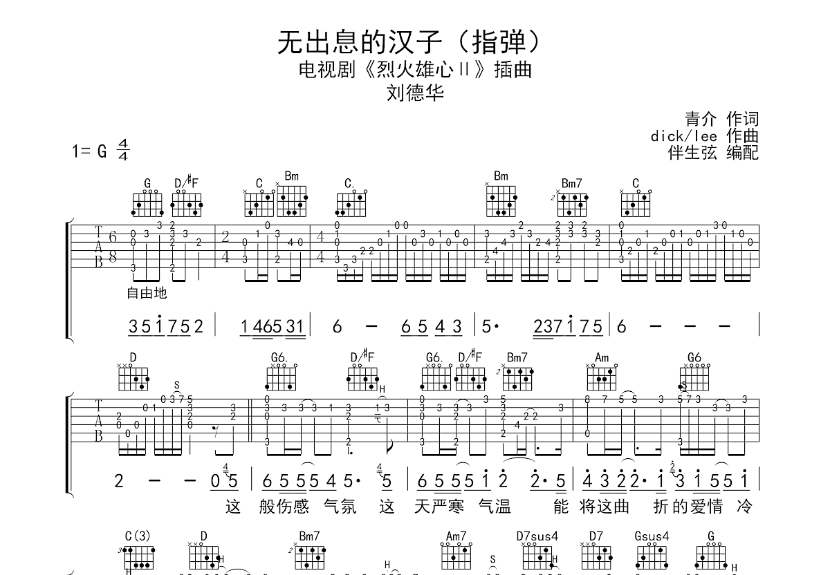 无出息的汉子吉他谱预览图