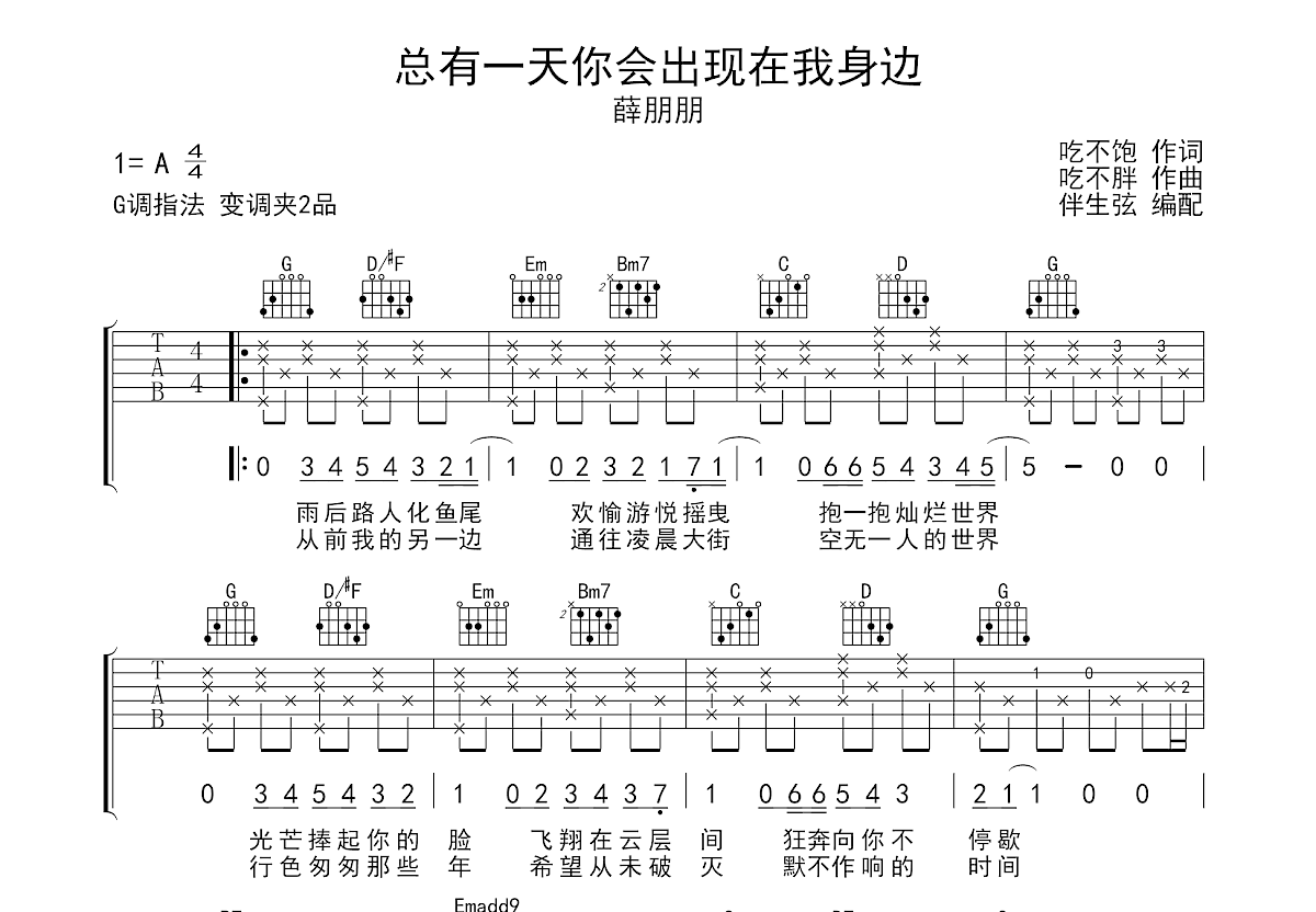 总有一天你会出现在我身边吉他谱预览图