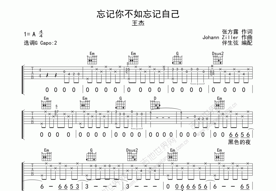 忘记你不如忘记自己吉他谱预览图