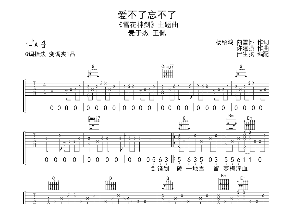 爱不了忘不了吉他谱预览图