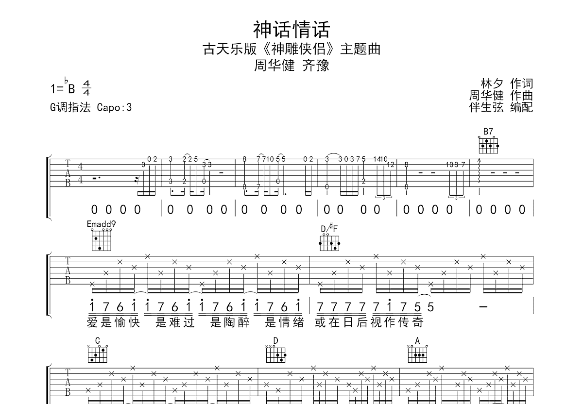 神话情话吉他谱预览图