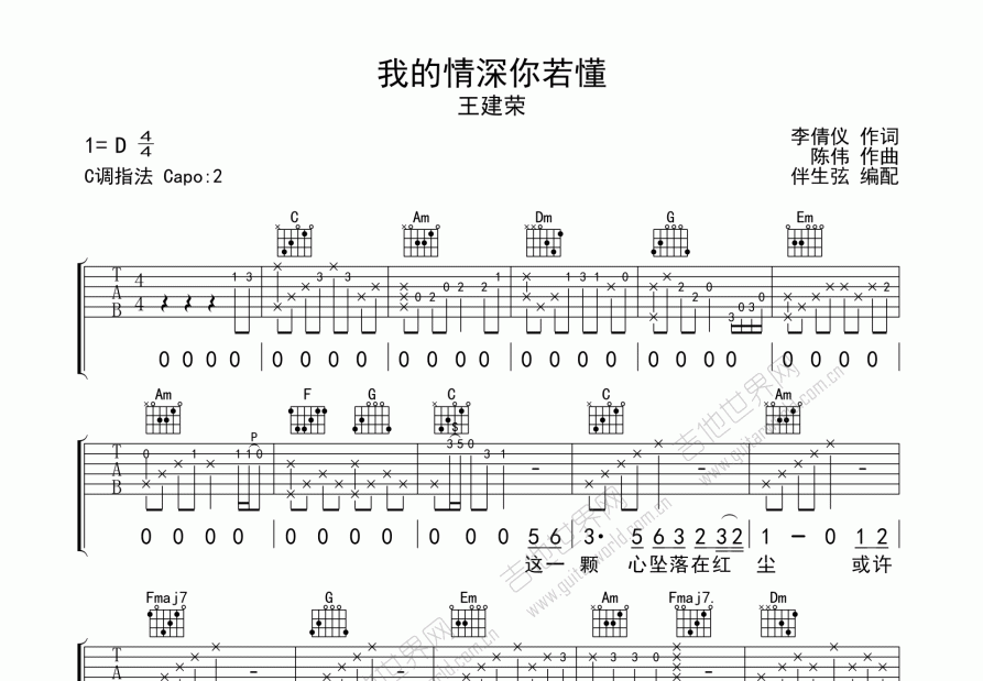 我的情深你若懂吉他谱预览图