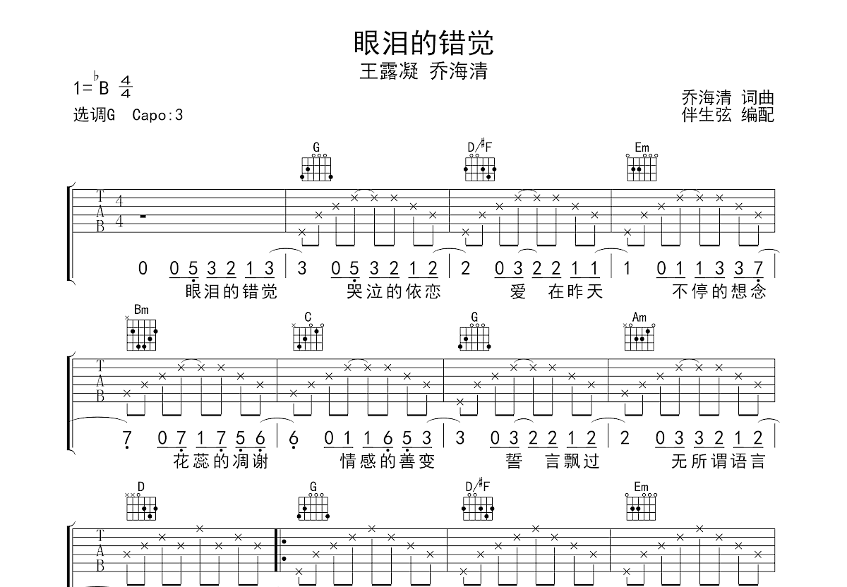 眼泪的错觉吉他谱预览图