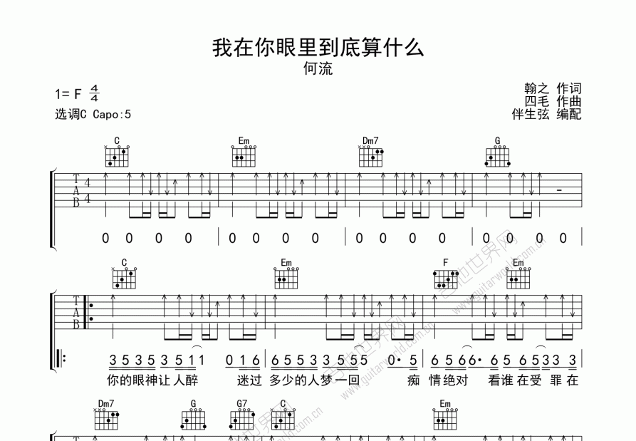 我在你眼里到底算什么吉他谱预览图