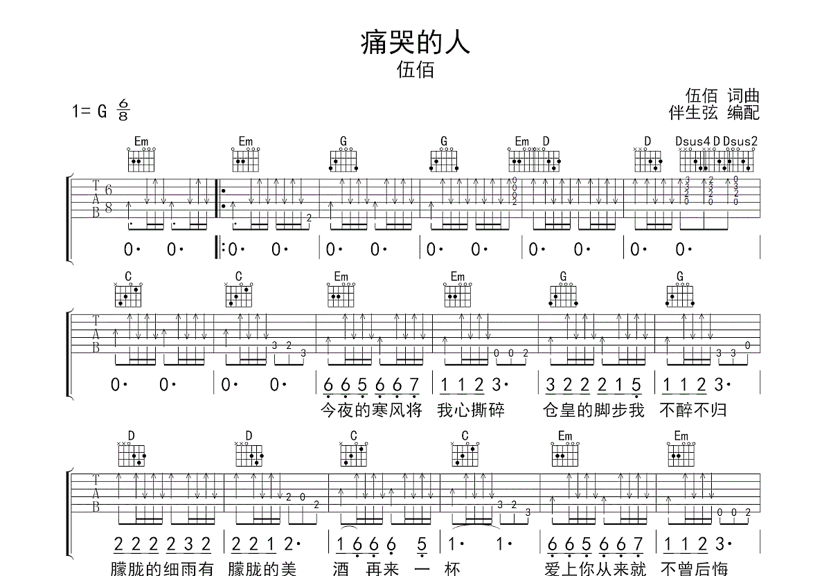 痛哭的人吉他谱预览图