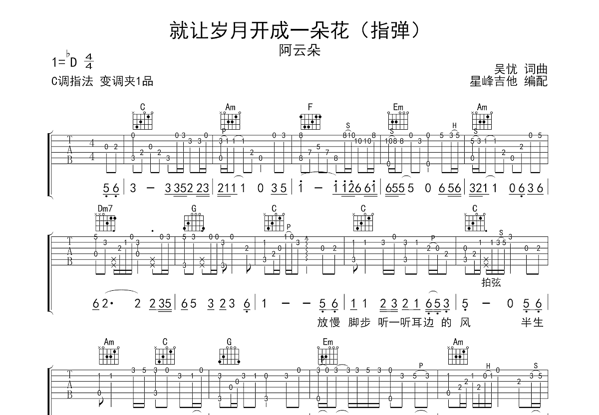 就让岁月开成一朵花吉他谱预览图