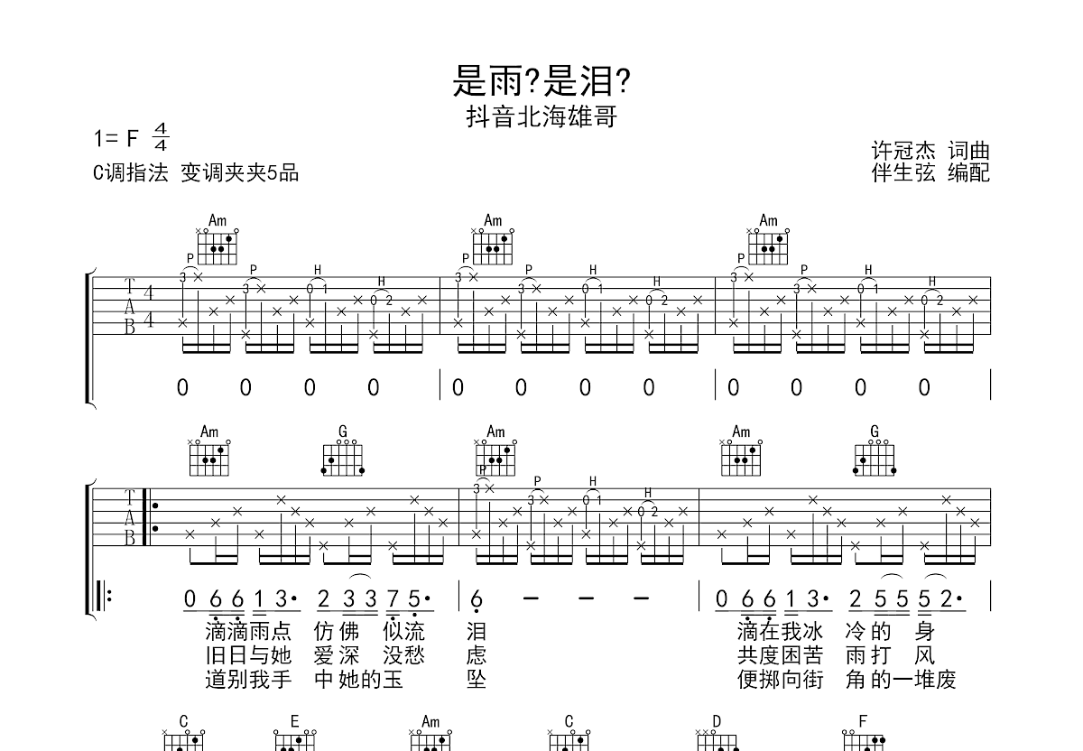 是雨是泪吉他谱预览图