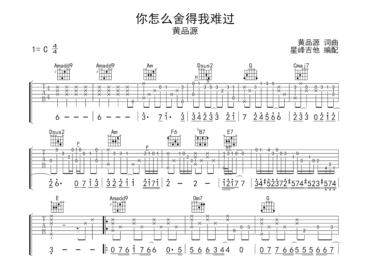 你怎么舍得我难过吉他谱预览图