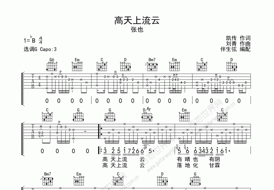 高天上流云吉他谱预览图