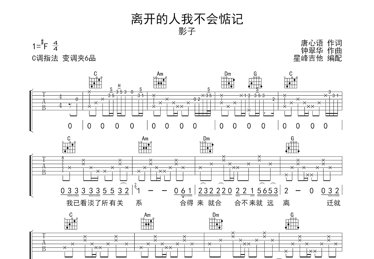 离开的人我不会惦记吉他谱预览图