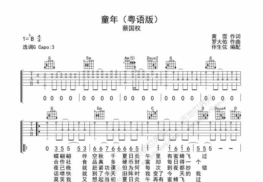 童年吉他谱预览图