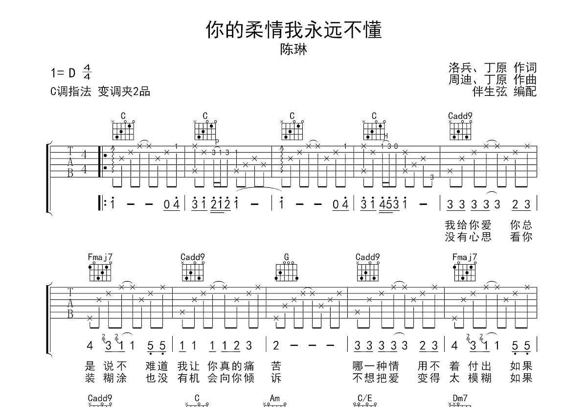 你的柔情我永远不懂吉他谱预览图