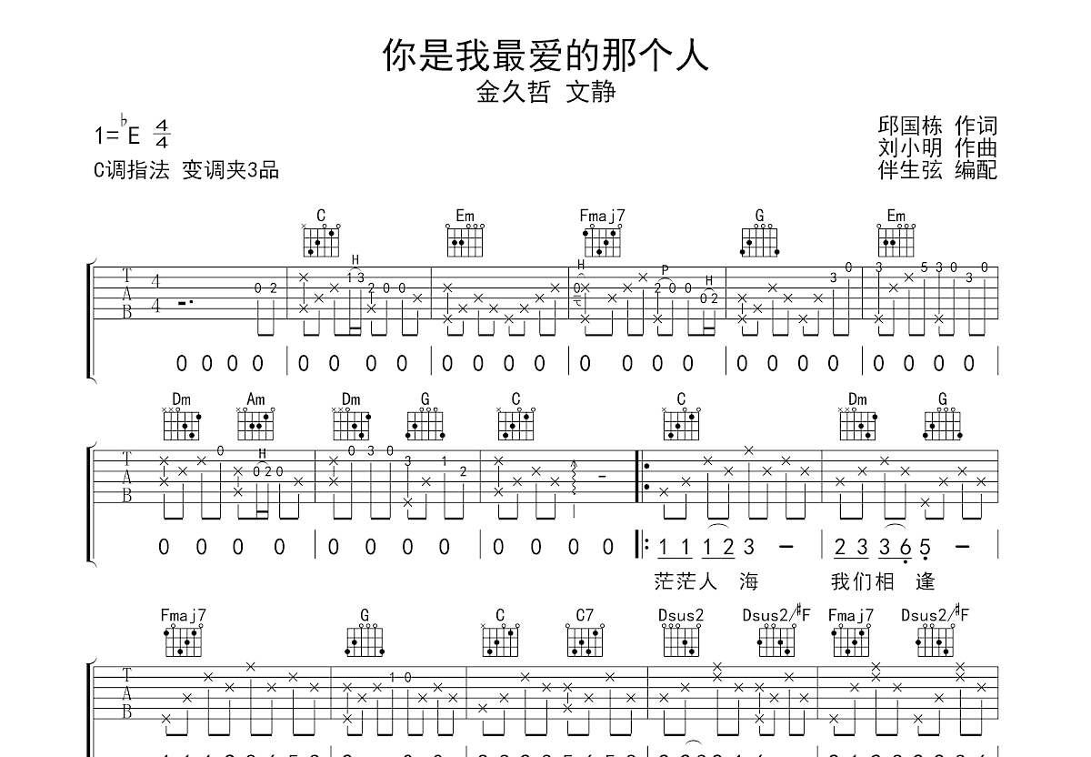 你是我最爱的那个人吉他谱预览图