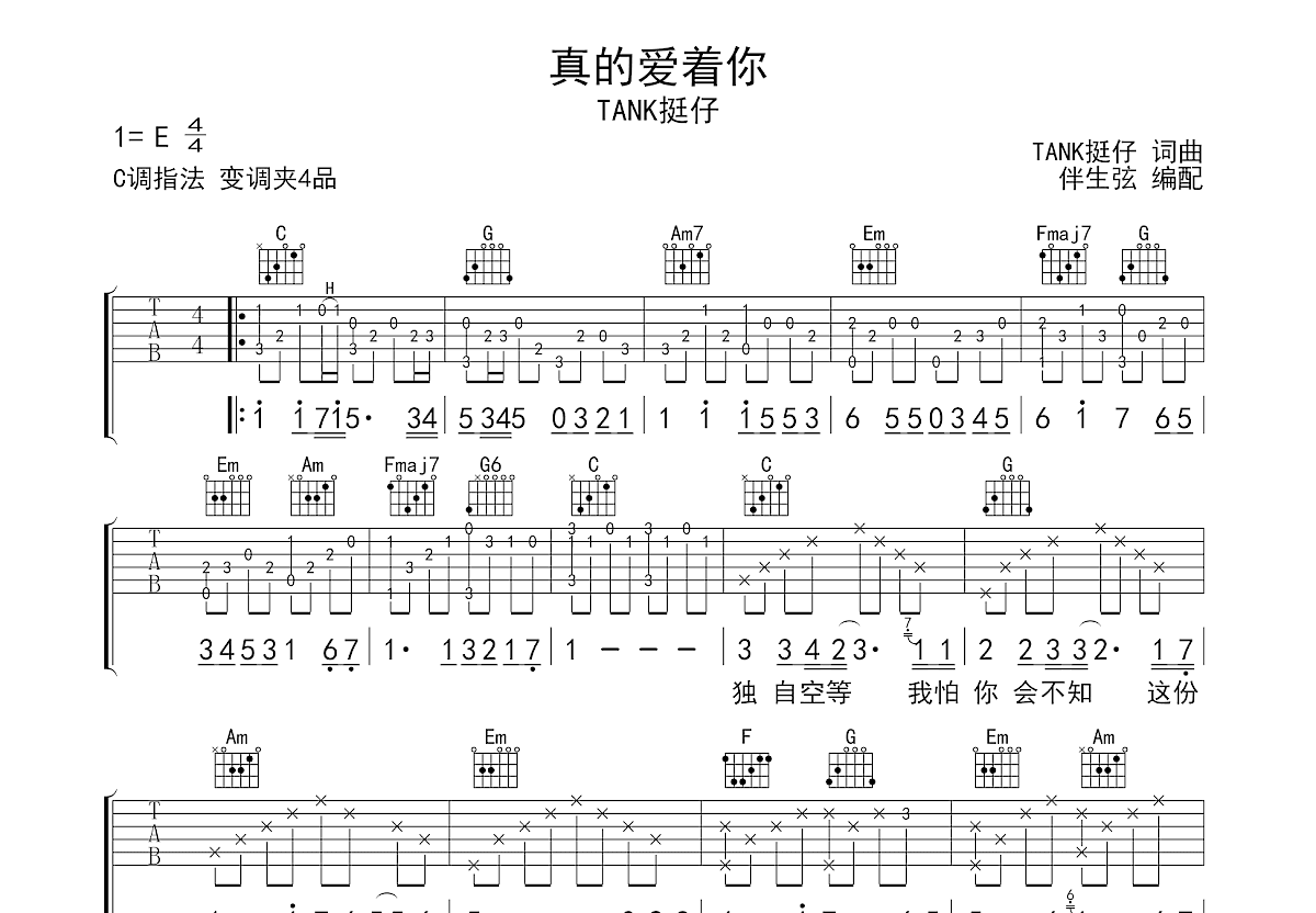 真的爱着你吉他谱预览图