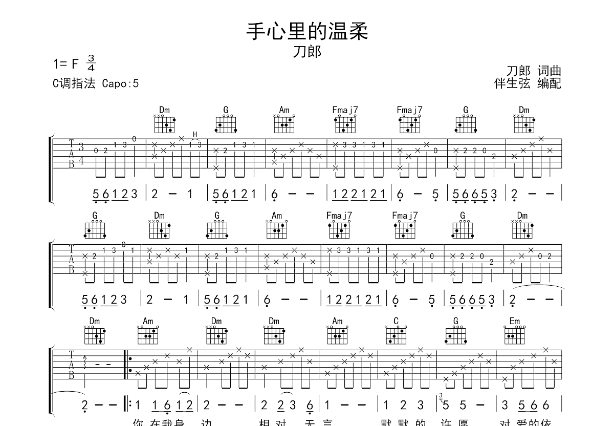 手心里的温柔吉他谱预览图