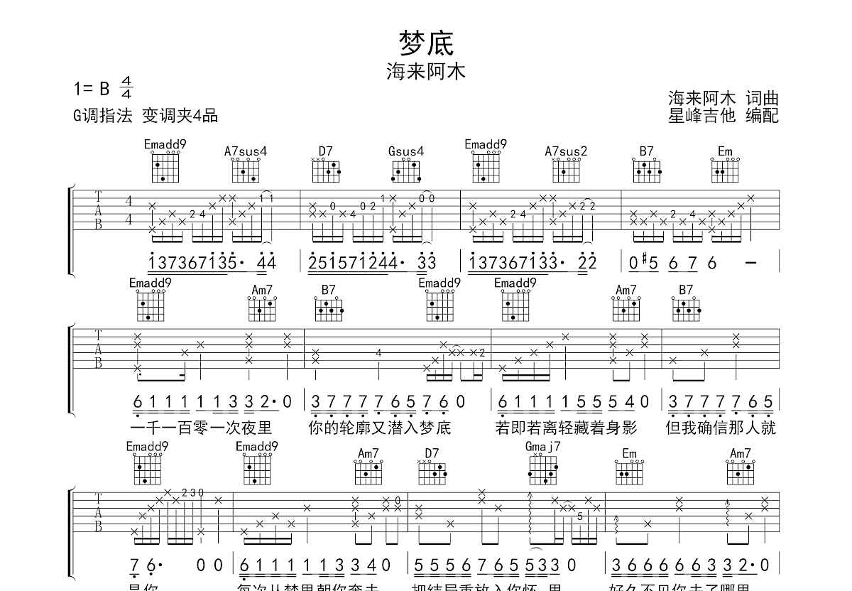 梦底吉他谱预览图