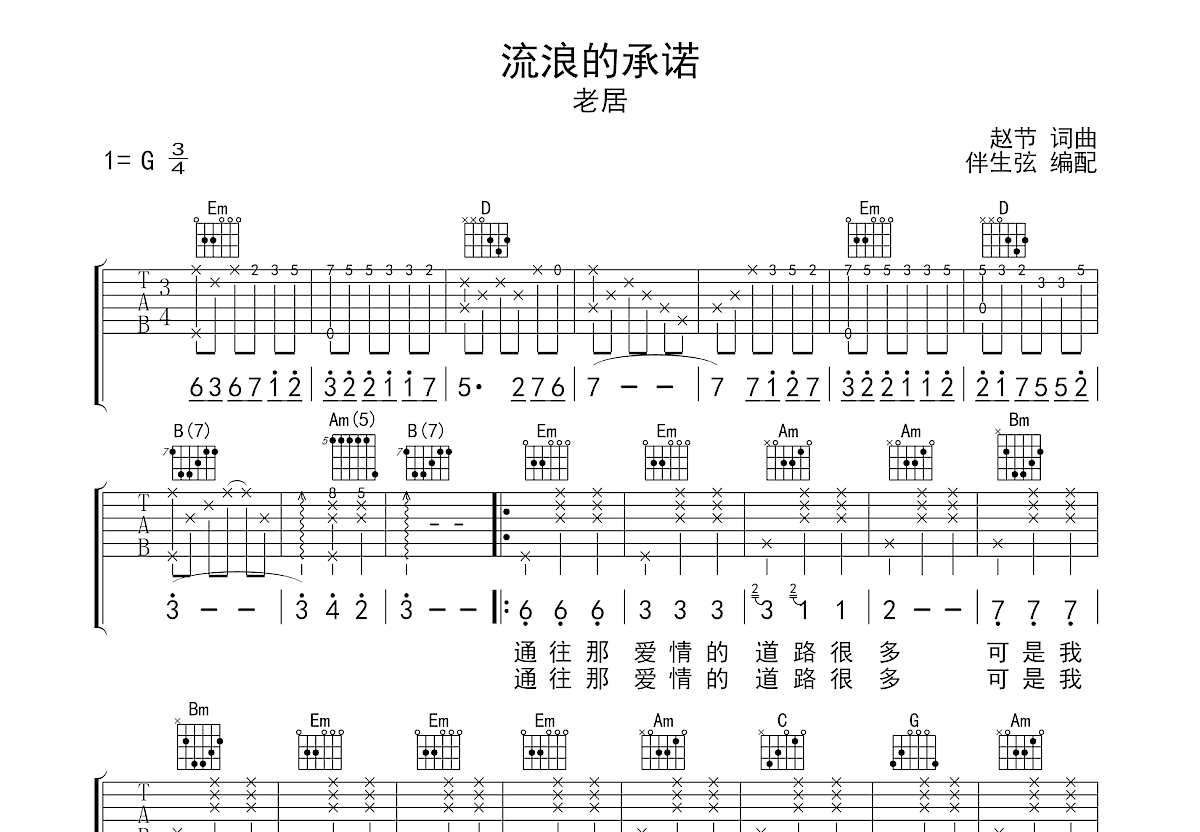 流浪的承诺吉他谱预览图