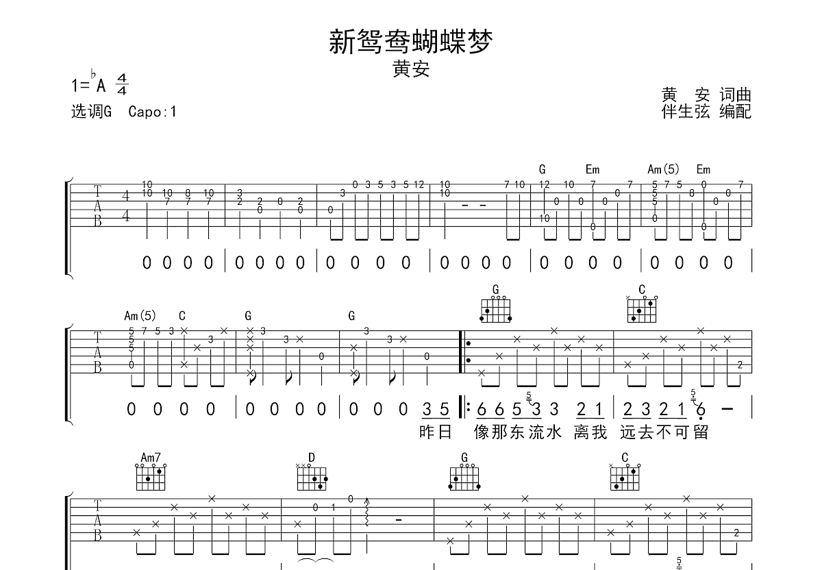 新鸳鸯蝴蝶梦吉他谱预览图