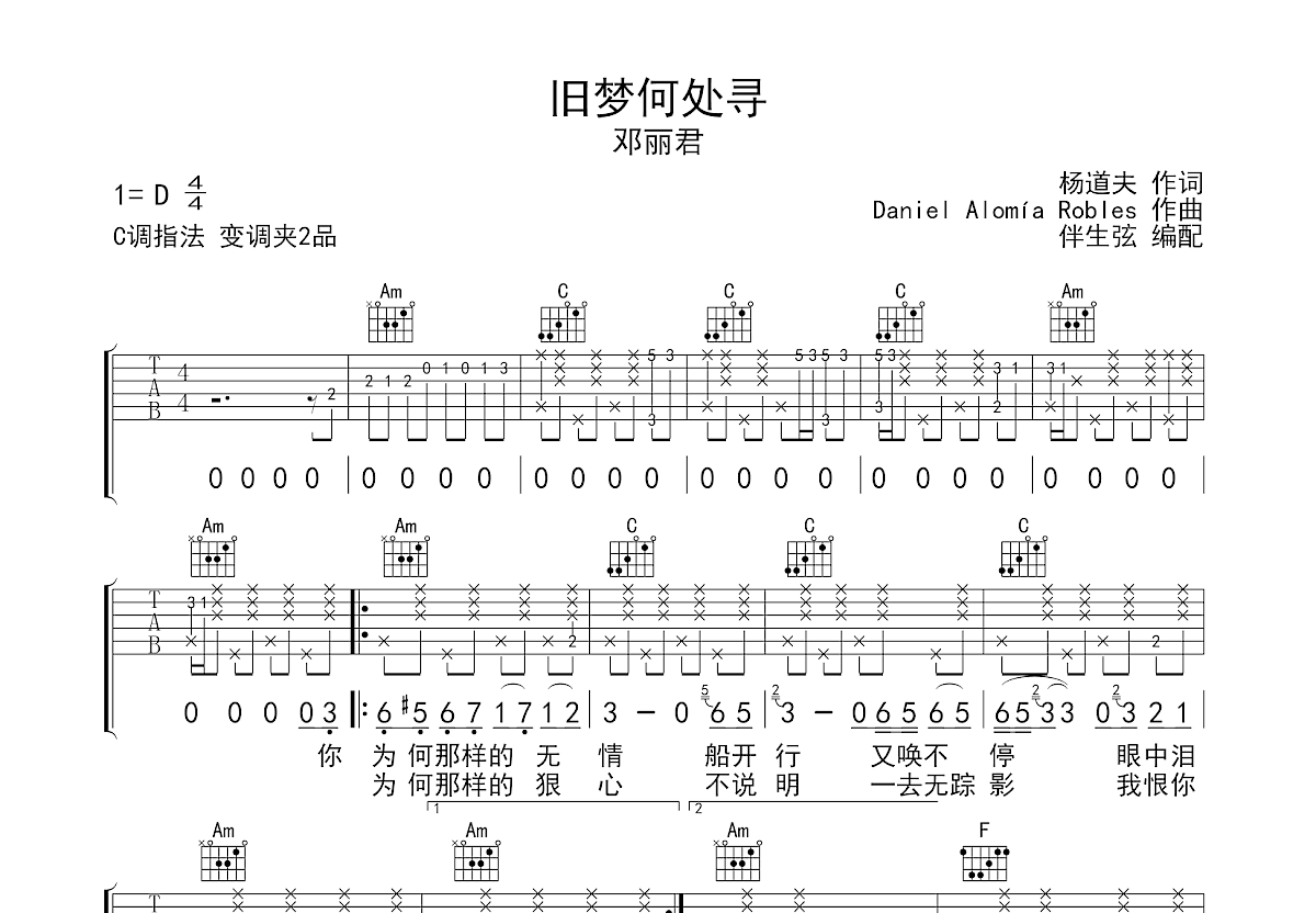 旧梦何处寻吉他谱预览图