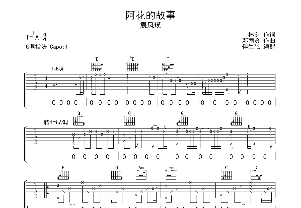 阿花的故事吉他谱预览图