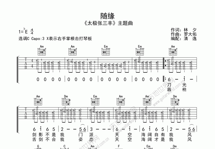 随缘吉他谱预览图