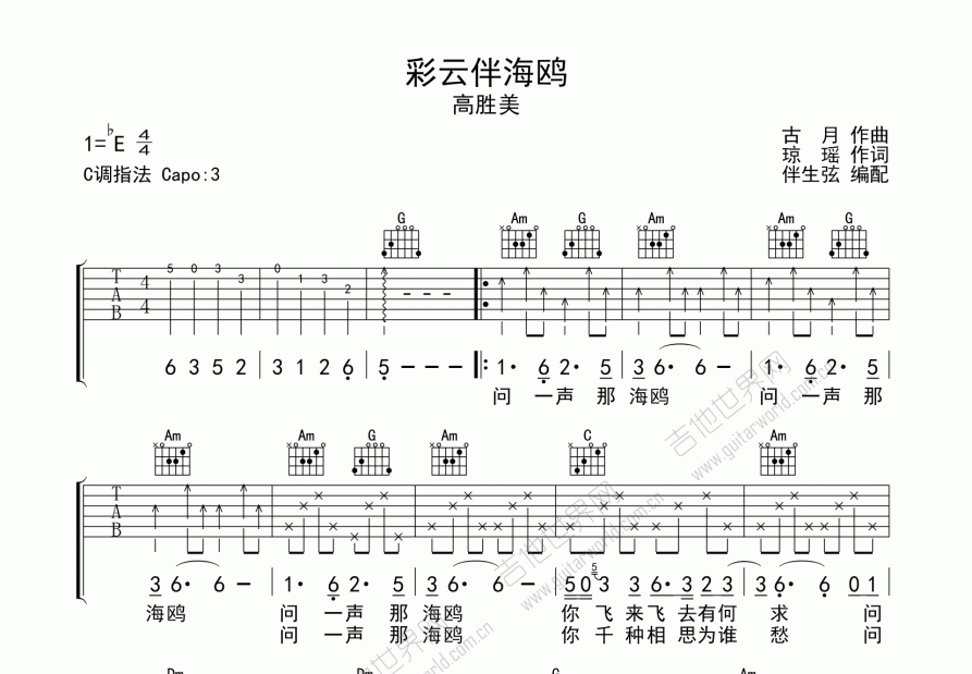 彩云伴海鸥吉他谱预览图