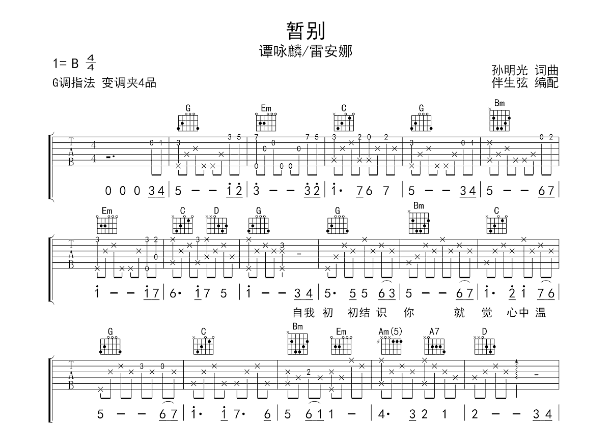 暂别吉他谱预览图