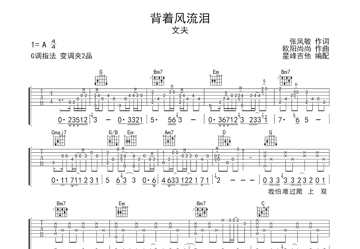 背着风流泪吉他谱_文夫_G调弹唱