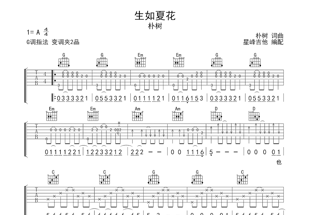生如夏花吉他谱预览图