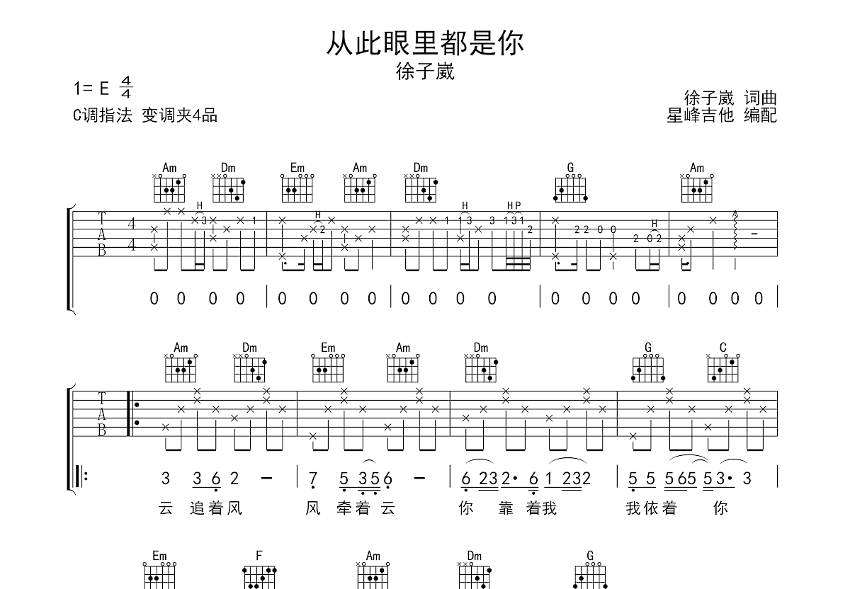 从此眼里都是你吉他谱_徐子崴_C调弹唱