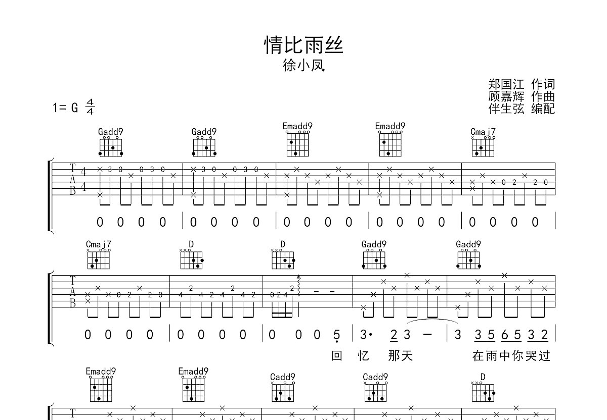 情比雨丝吉他谱预览图