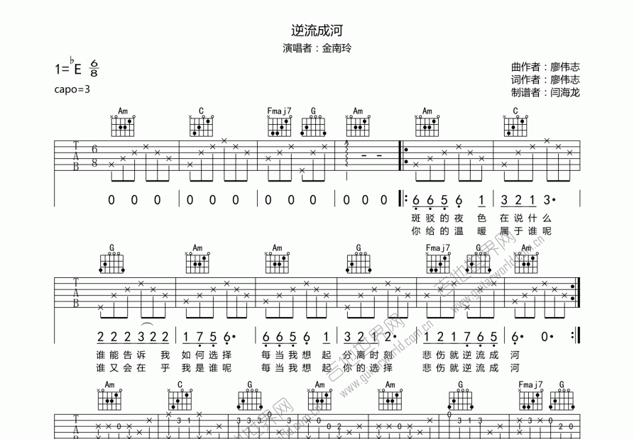 逆流成河吉他谱预览图