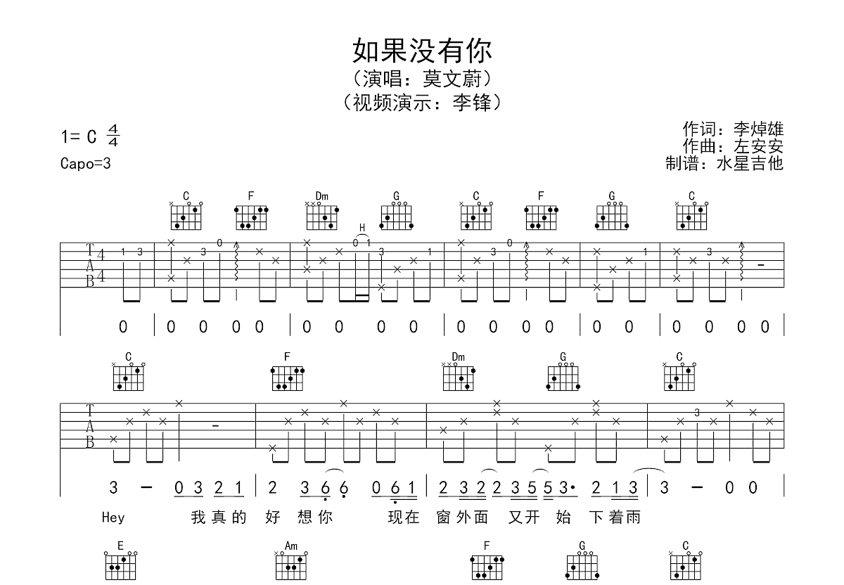 如果没有你吉他谱预览图