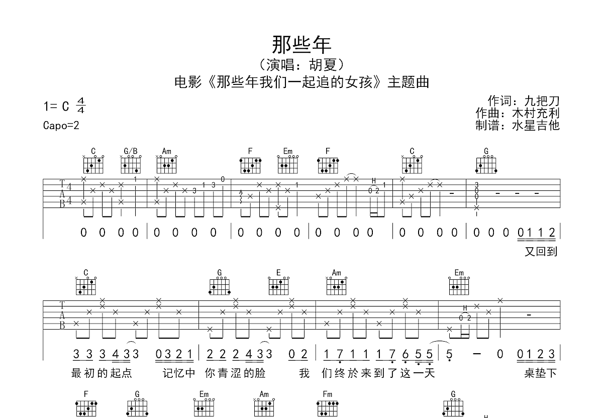 那些年吉他谱预览图