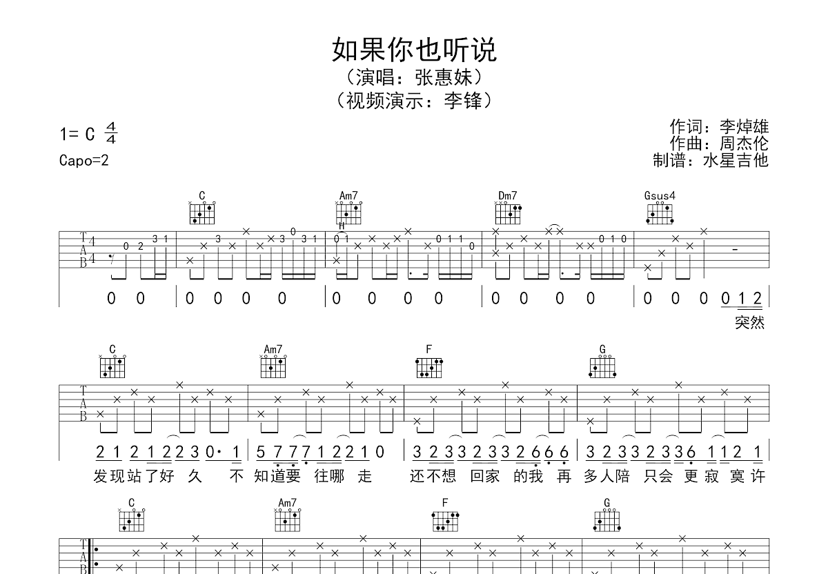 如果你也听说吉他谱预览图